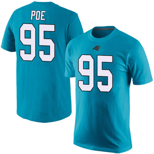 Carolina Panthers Men Blue Dontari Poe Rush Pride Name and Number NFL Football #95 T Shirt->nfl t-shirts->Sports Accessory